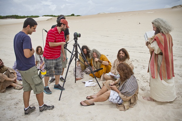 Clima de descontração durante as filmagens.<br>