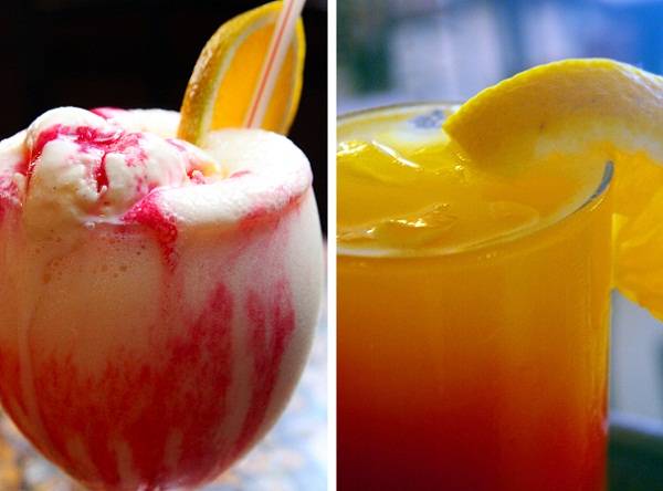 Dois drinques chamam a aten&ccedil;&atilde;o quando chegam &agrave; mesa: o que leva o nome da casa, feito com vodca, sorvete de creme, groselha, leite condensado e laranja (R$ 15,50) e o tequila sunrise, que leva tequila, suco de laranja e groselha (R$ 15,00). Barthodomeu. R<br>