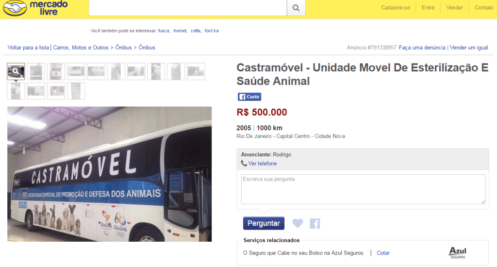Castramóvel prometido pela prefeitura está à venda no Mercado Livre