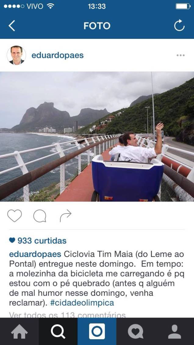 Paes na inauguração da ciclovia: era só festa Paes na inauguração da ciclovia: era só festa