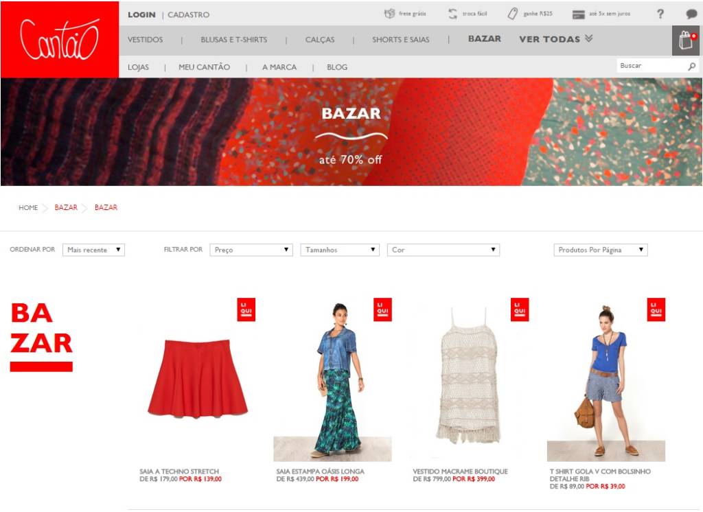 Sites de marcas têm áreas dedicadas a peças com descontos