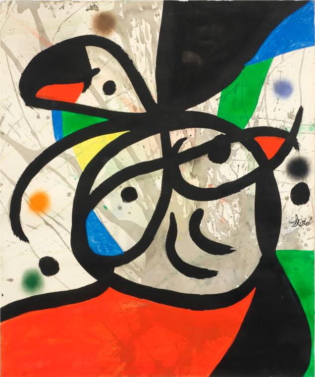 Femme Oiseau (1976): guache, nanquim e pastel sobre papel, de Joan Miró, da galeria Mayoral Femme Oiseau (1976): guache, nanquim e pastel sobre papel, de Joan Miró, da galeria Mayoral
