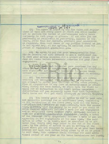 Primeiro contrato assinado por Carmen com Lee Shubert, atrav&eacute;s do consulado dos EUA, em 1939