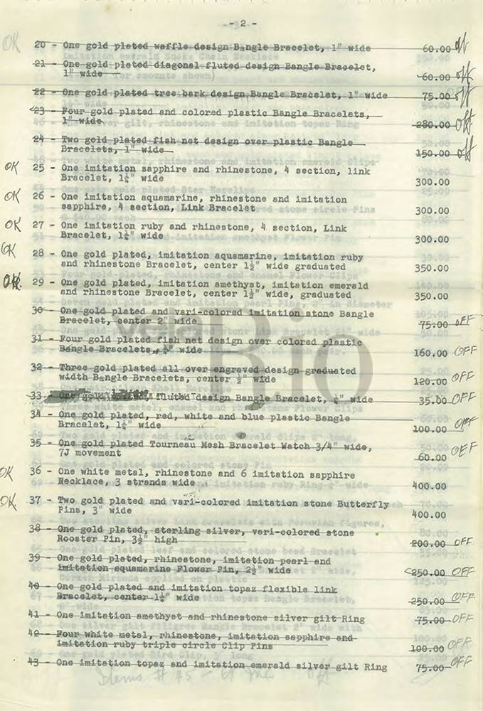 Apólice de seguro de jóias, roupas e bijuterias de Carmen, avaliados de 116.790 mil dólares em 1953 Apólice de seguro de jóias, roupas e bijuterias de Carmen, avaliados de 116.790 mil dólares em 1953