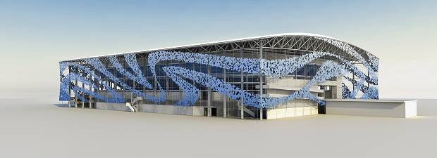 &Aacute;rea externa do centro de esportes aqu&aacute;ticos.<br>