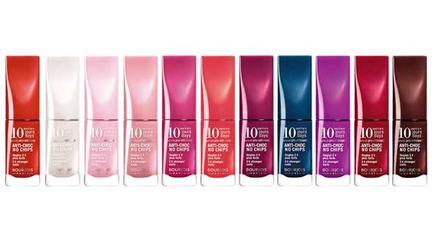 Na feira Beauty Week 2011, que aconteceu em S&atilde;o Paulo, a marca Bourjois Paris apresentou uma nova cole&ccedil;&atilde;o de esmaltes de alta dura&ccedil;&atilde;o, a 10 Days Nail Enamel. Os produtos t&ecirc;m uma f&oacute;rmula enriquecida com pro-sil&iacute;cio, que faz o esmalte ter dura&ccedil;&atilde;o de at&eacute; 10<br>