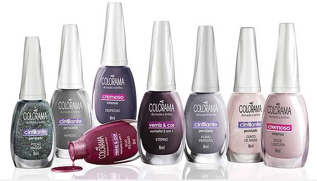A Colorama lança no inverno 2011 a coleção "Espelho, Espelho Meu". Na linha Verniz & Cor aparecem as cores Eterno (ameixa) e Beijo Roubado (vinho). Entre os cremosos as novidades são Desfecho (uva acinzentado) e Doce Laura (rosa claro). Já os cintilantes<br> A Colorama lança no inverno 2011 a coleção "Espelho, Espelho Meu". Na linha Verniz & Cor aparecem as cores Eterno (ameixa) e Beijo Roubado (vinho). Entre os cremosos as novidades são Desfecho (uva acinzentado) e Doce Laura (rosa claro). Já os cintilantes<br>