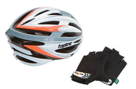 Capacete, R$ 149,99, e luva, R$ 39,99. F&iacute;sico&Forma, Shopping Rio Sul, 2275-7758.<br>