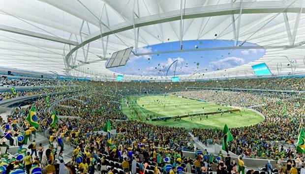 Hoje, cerca de 2000 oper&aacute;rios trabalham 24 horas por dia para deixar o est&aacute;dio pronto a tempo<br>