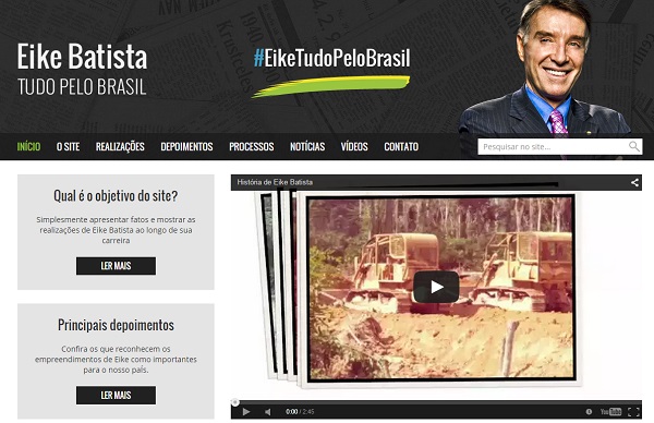 Site lista realizações do ex-bilionário Eike Batista, acusado de crime contra o mercado financeiro