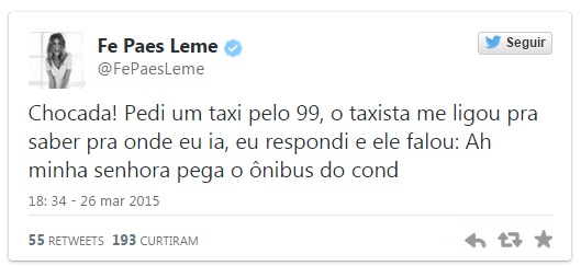 Taxista recusa corrida de Fernanda Paes Leme e manda atriz pegar ônibus