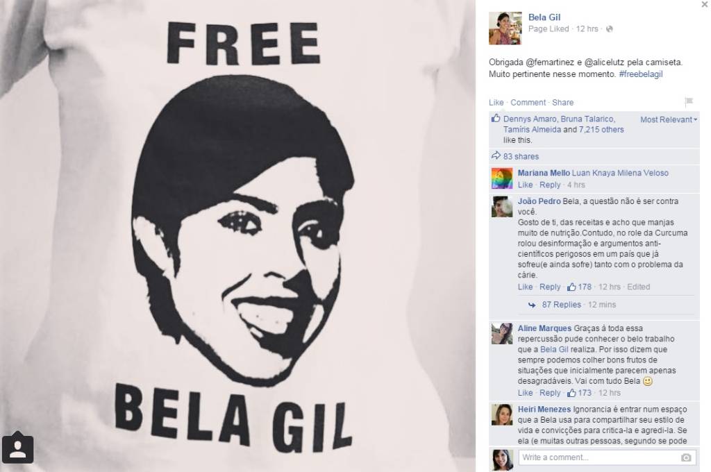 Bela Gil ganha campanha Free Bela Gil após polêmica da cúrcuma