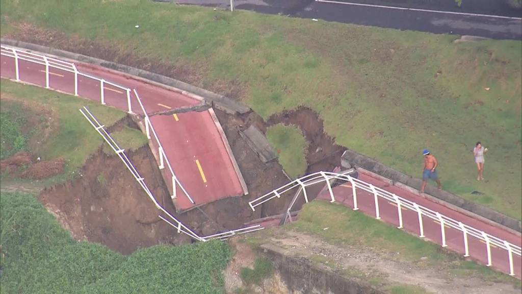 Parte da ciclovia Tim Maia volta a desabar