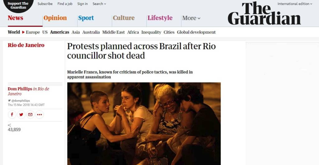 Imprensa internacional repercute assassinato de Marielle Franco