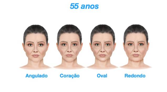 55 anos - As diferentes fases do envelhecimento dos quatro principais formatos de rostos feminino 55 anos - As diferentes fases do envelhecimento dos quatro principais formatos de rostos feminino