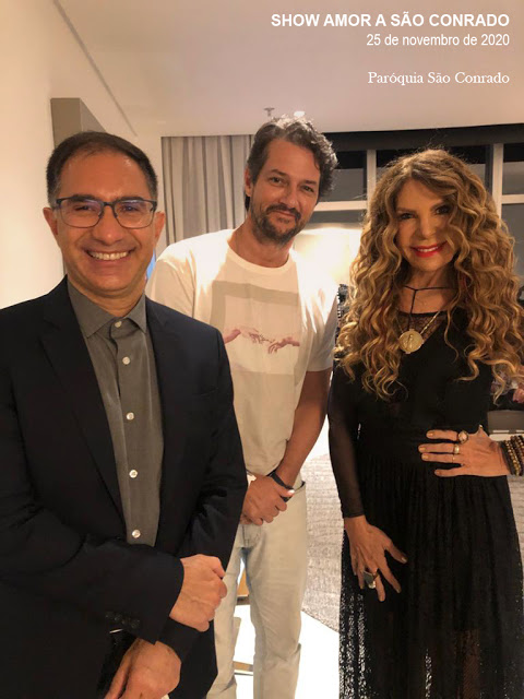 A imagem mostra Padre Marcos Belizário, Marcelo Serrado e Elba Ramalho