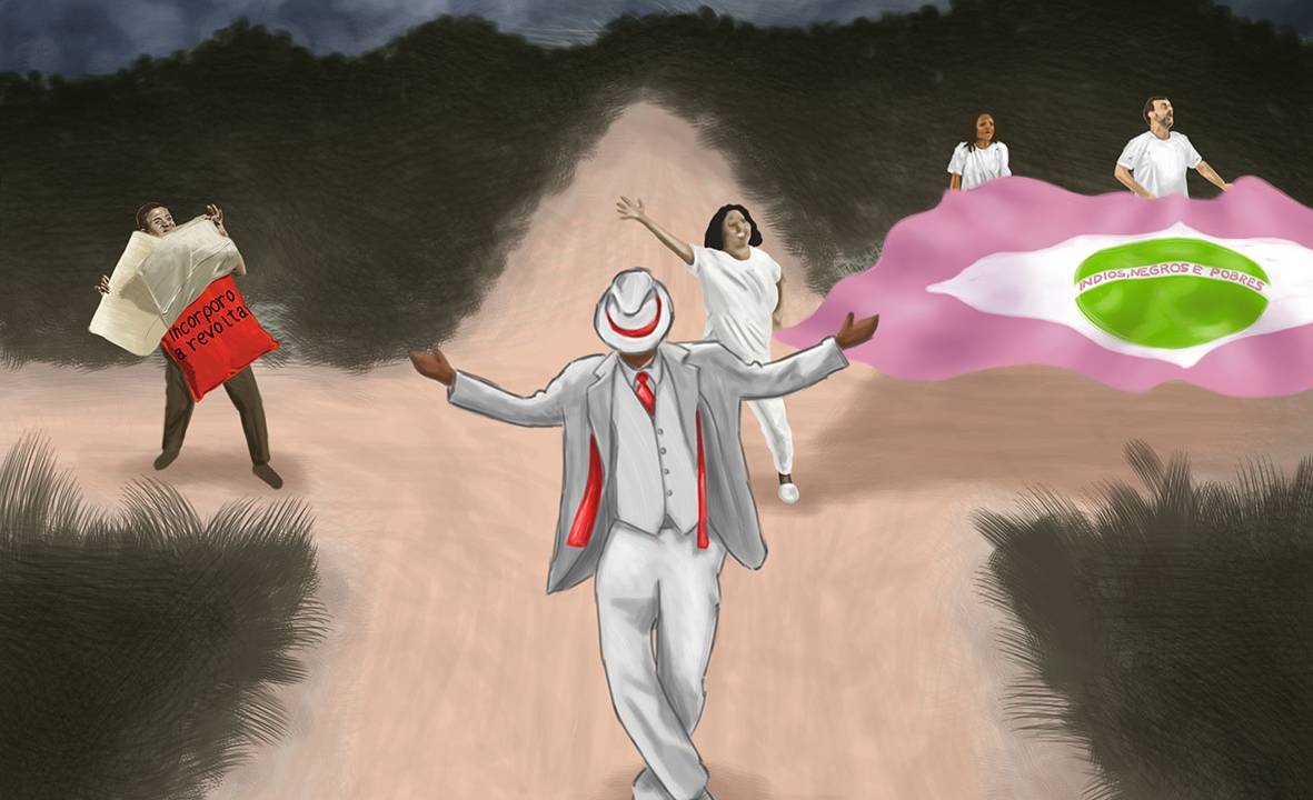 Ilustração de Lin Lima sobre os impasses do carnaval 2021 e as mostras de Hélio Oiticica e Leandro Vieira no MAM
