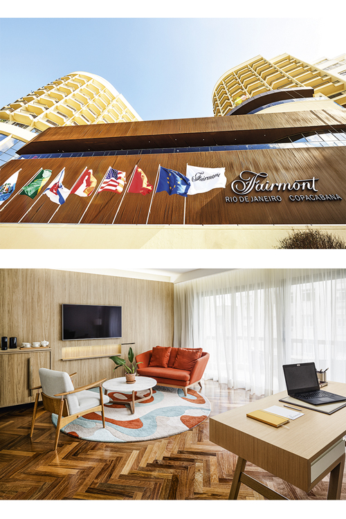 Fairmont-Copacabana—Fachada—Cred_Rômulo-Fialdini-(2).jpg Estação de trabalho: no hotel Fairmont (acima), em Copacabana, parte das suítes foi remodelada como escritório -