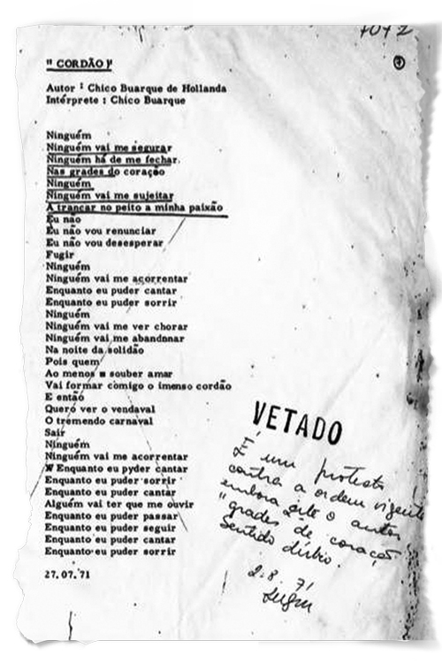 letra1 Vetado: nem todas as faixas de Construção sobreviveram na forma original aos censores do regime militar -