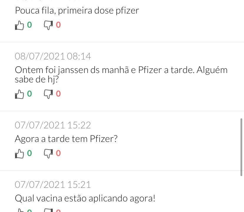 A imagem mostra os comentários na página do site Onde Tem Vacina