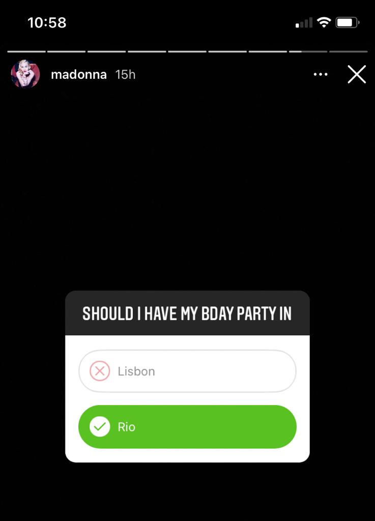 A imagem mostra a reprodu&ccedil;&atilde;o da tela dos Stories de Madonna