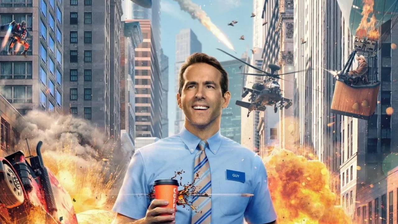 Cartaz do filme Free Guy traz Ryan Reynolds num fundo de videogame