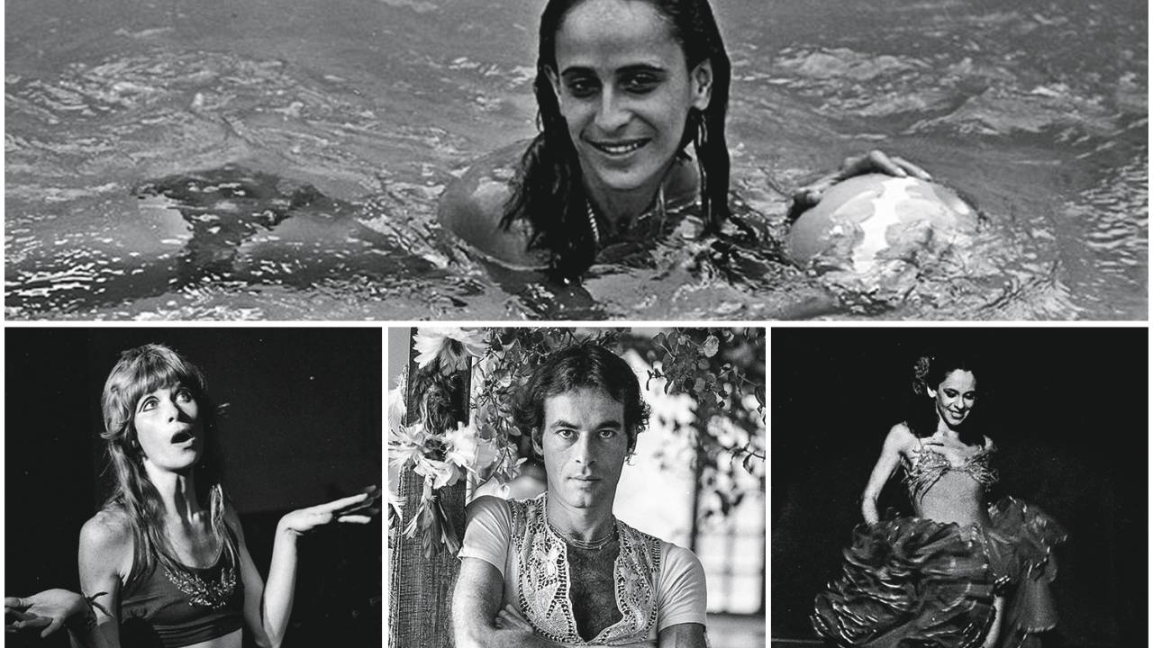 Acervo histórico: Maria Bethânia na piscina e, abaixo, Rita, Ney e Gal -