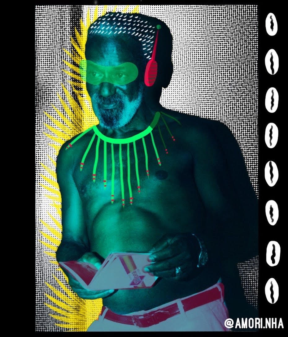 Releitura foto avô Colagem mostra foto modificada do avô de Amora
