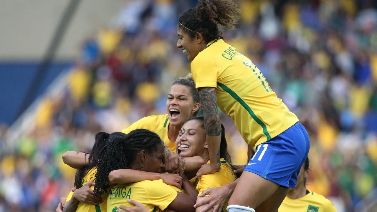Comemoração da seleção em campo