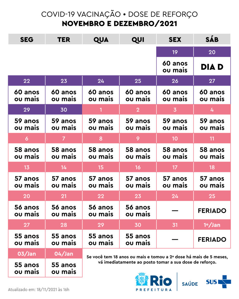 Foto mostra o calendário de vacinação contra a Covid-19