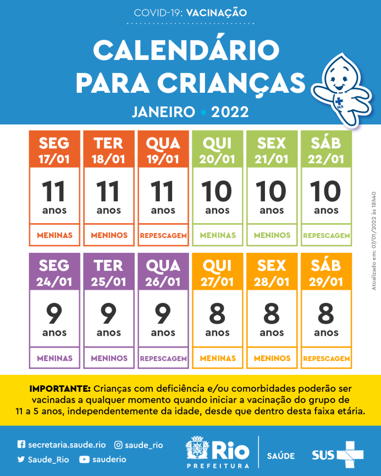 CalendarioInfantil_20220117_20220209_v2_1-1-768×960 Foto mostra calendário para vacinação de crianças de 5 a 11 anos na cidade do Rio em janeiro