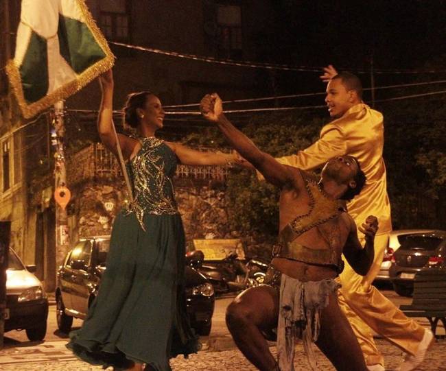 Tião Cena do filme Tião, foto com os atores Raphaela Caboclo, Feliciano Junior e Hugo Germano.