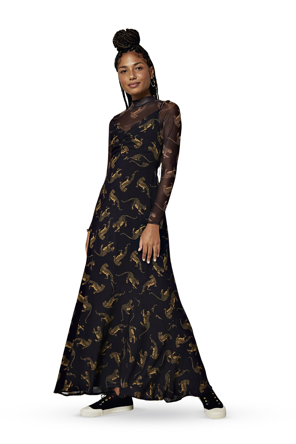 Vestido on&ccedil;a black longo