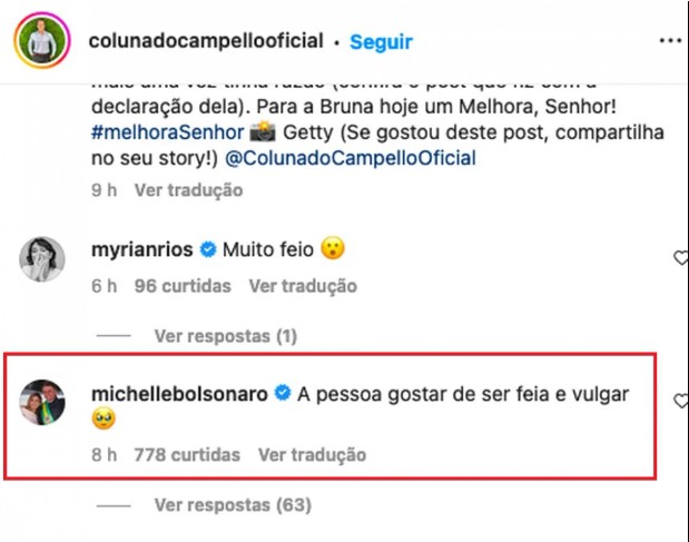 Captura-de-tela-2022-09-27-110146 Foto mostra print de comentário no Instagram de Michelle Bolsonaro