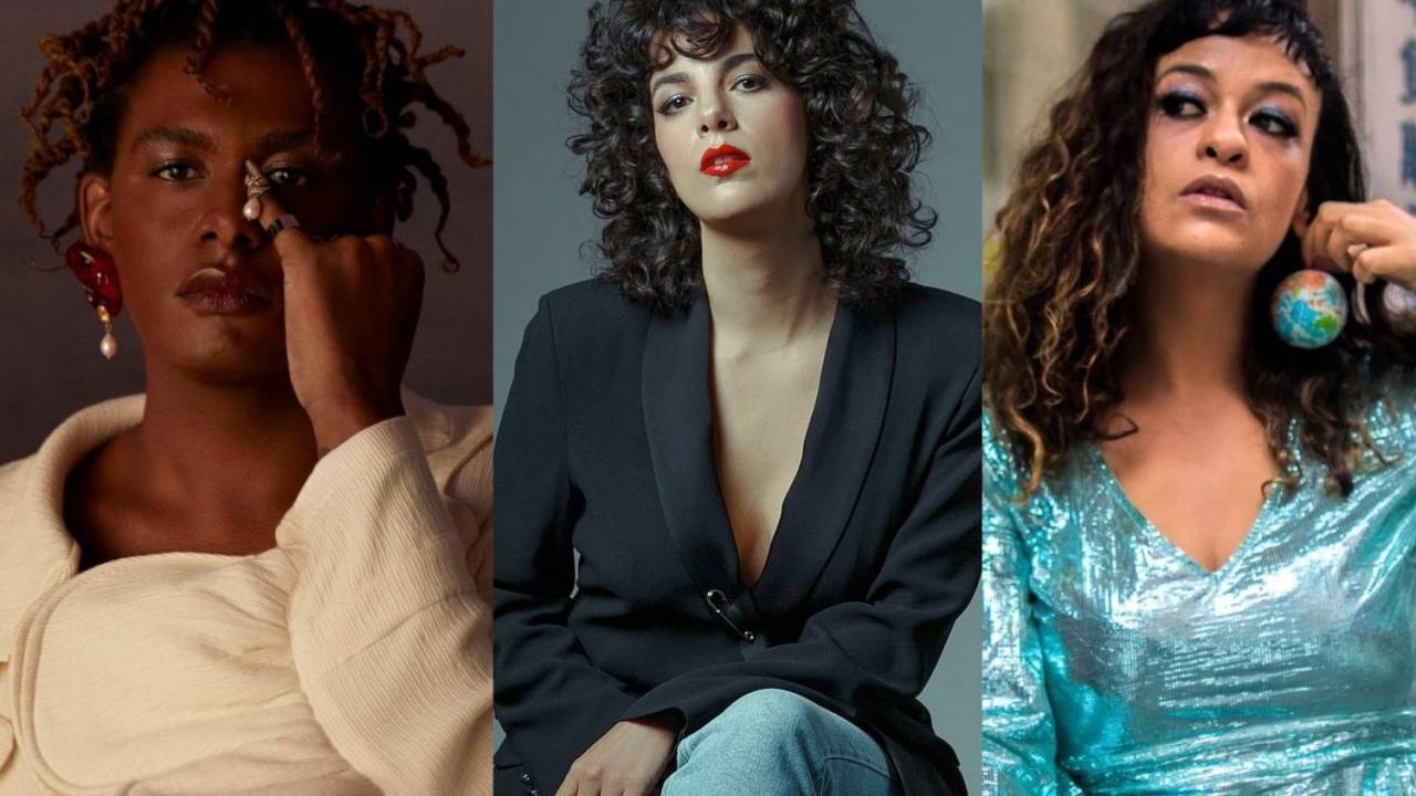 Imagem faz montagem de três fotos das cantoras Liniker, Céu e Tulipa Ruiz