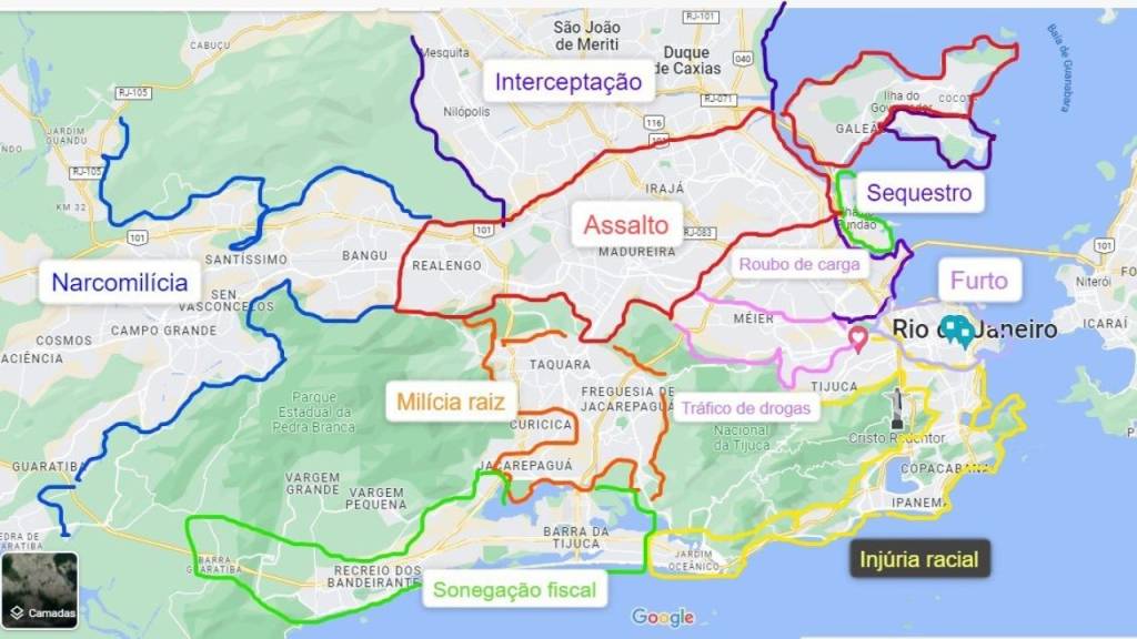 Mapa dos crimes mais praticados nos bairros do Rio viraliza nas redes