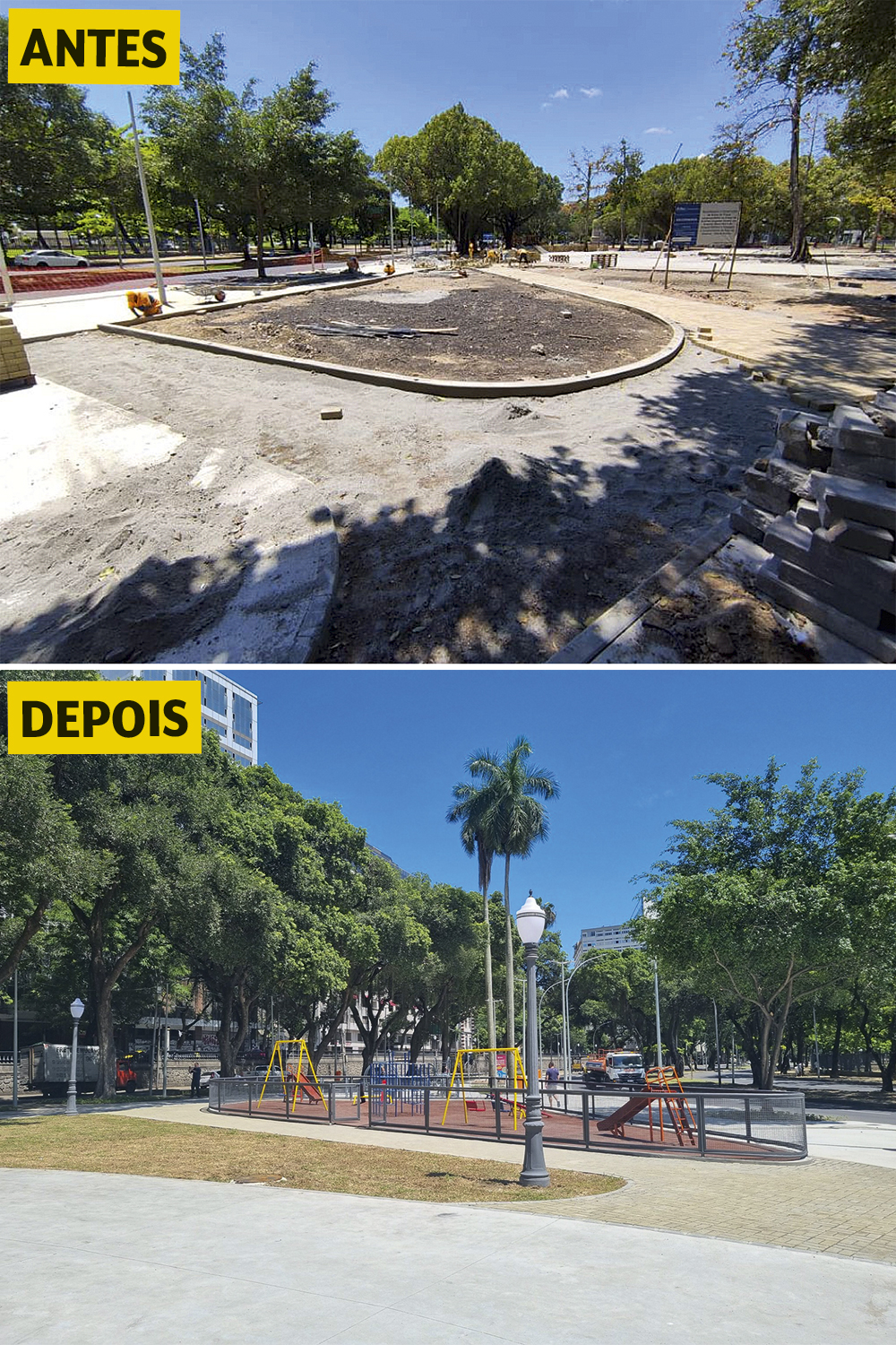 Parque-Antes A nova Praça Edson Cortes: o local ganhou academia, brinquedos e reforço na iluminação depois da reforma