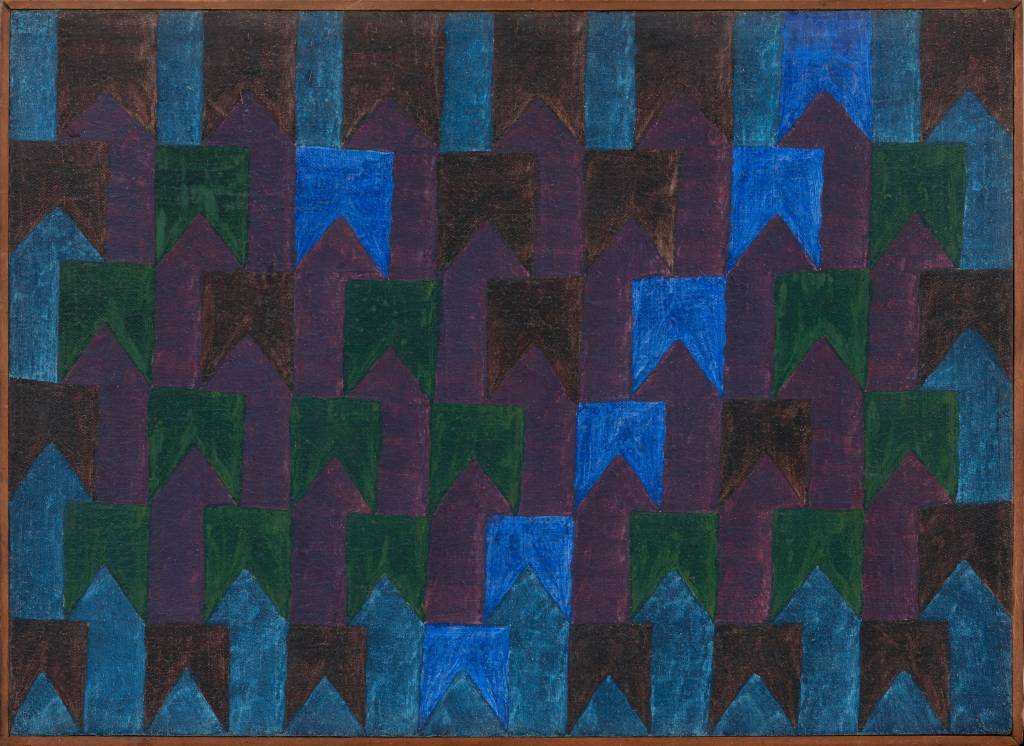 8554.FRENTE (1) Quadro com bandeirinhas de festa junina em tons de azul, do muito escuro ao médio