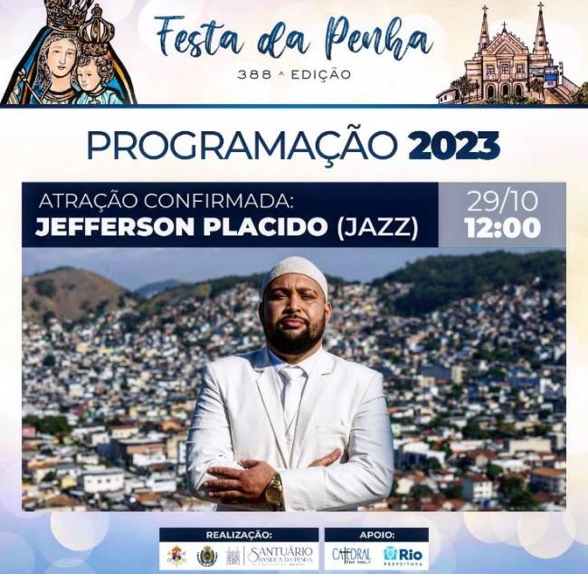 Cartaz com arte de divulgação da programação da Festa da penha