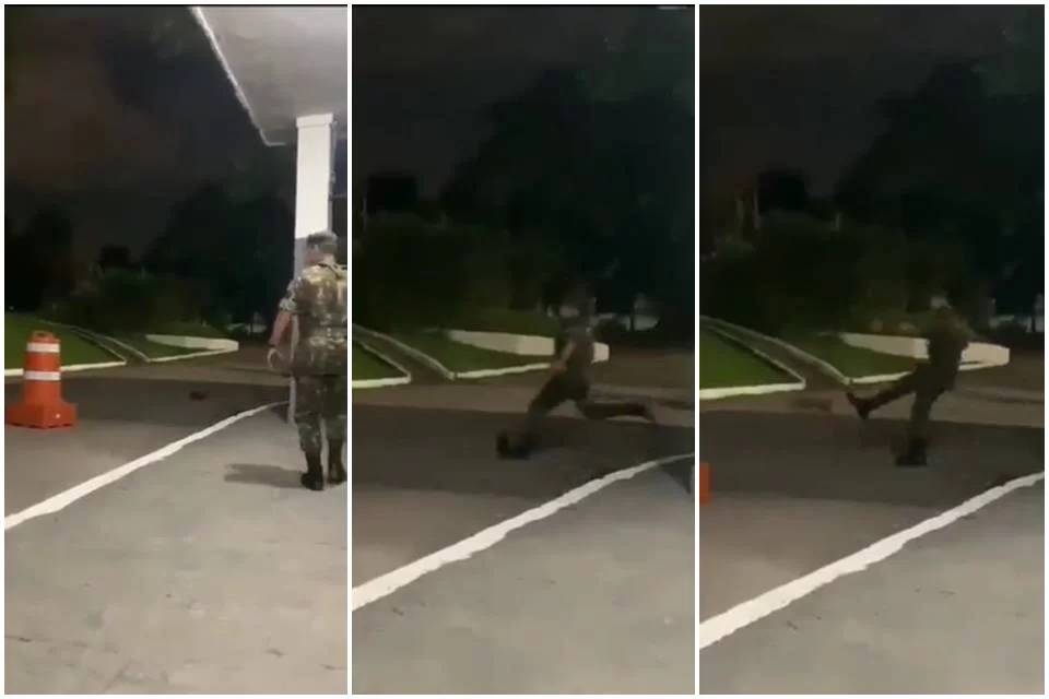 Exército abre inquérito para investigar militar flagrado chutando animal