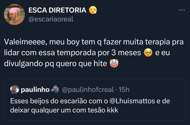 Post de Escarião no twitter sobre o De Férias Com o Ex Diretoria