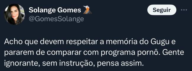 Solange Gomes reclama da comparação com a Banheira do Gugu