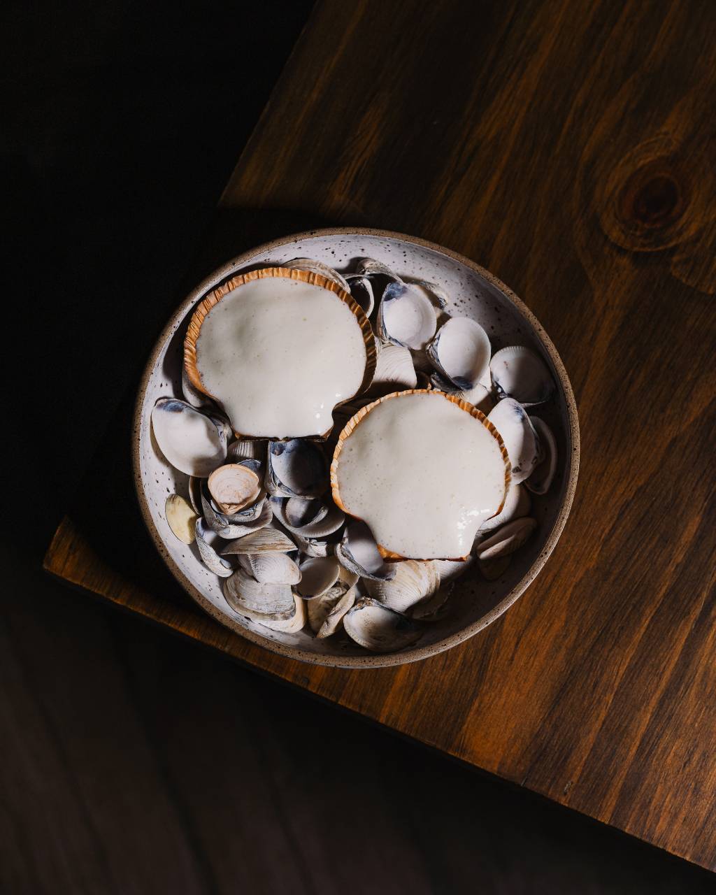 vieira com lardo e espuma de grana padano Amana: vieira com lardo e espuma de grana padano