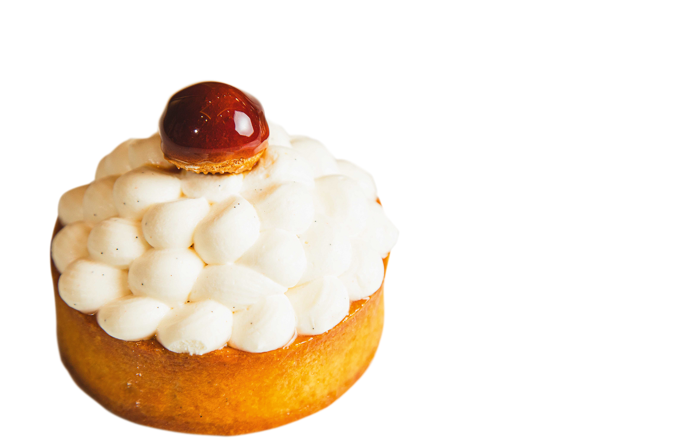 Flor saint-honor&eacute; (R$ 38,00) leva creme de baunilha de Madagascar, caramelo e choux recheadas