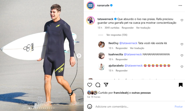 Tatá Werneck faz piada com foto de Rafa Vitti na praia