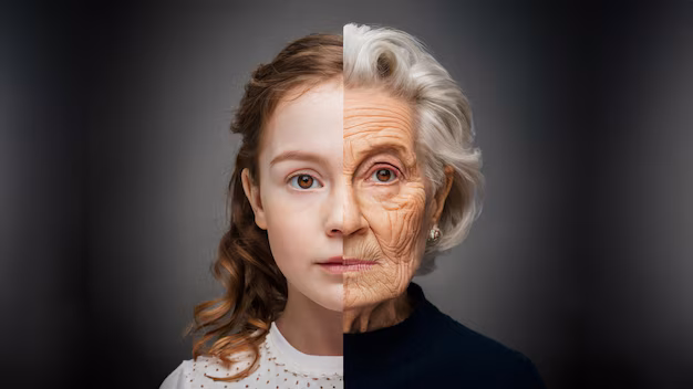 Passagem do tempo: imagem de menina e senhora na mesma moldura