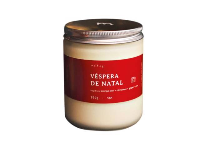 R$ 58,00 Vela de canela, gengibre e pinha, 120 gramas. Melting, meltingloja.com.br.