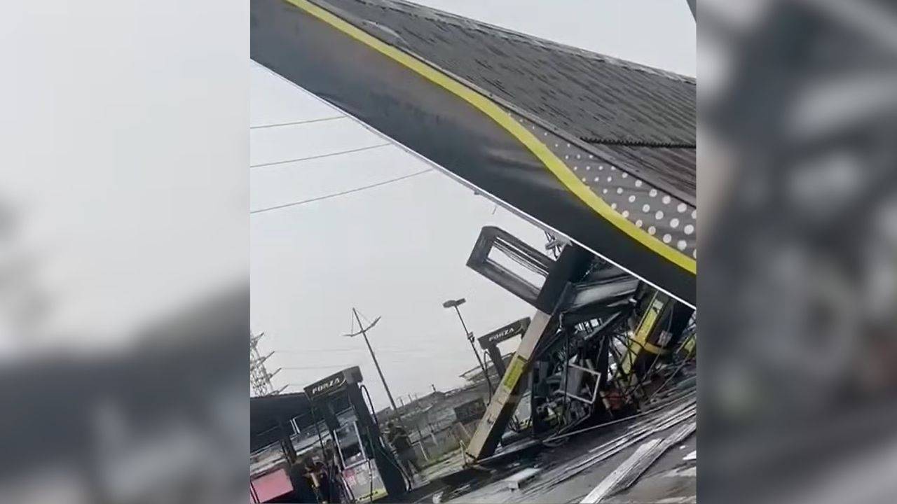 Chuva forte e ventania causam estragos na Baixada e derrubam teto de posto