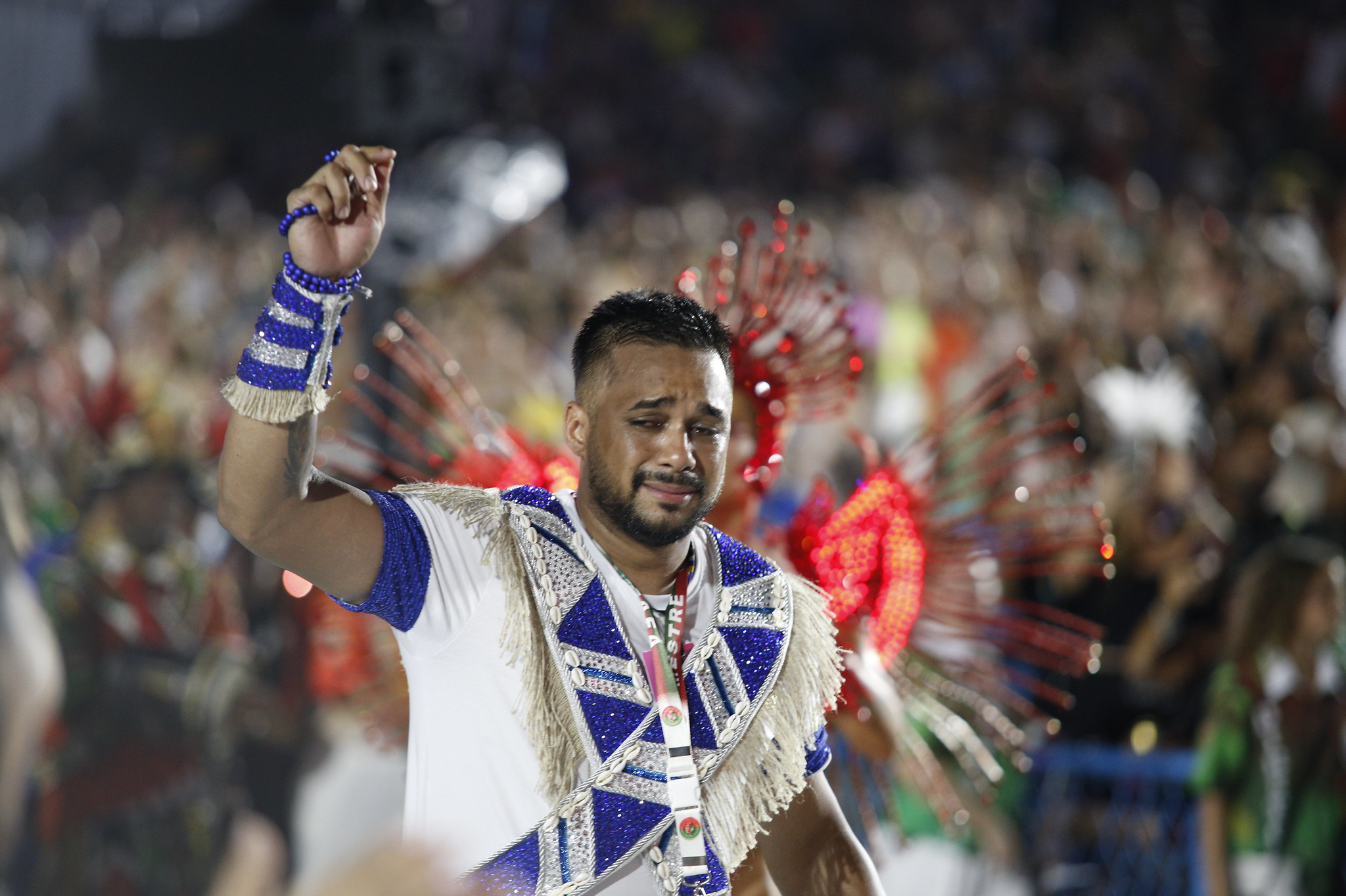 Mestre Faf&aacute;: o comandante da bateria se emocionou durante o desfile