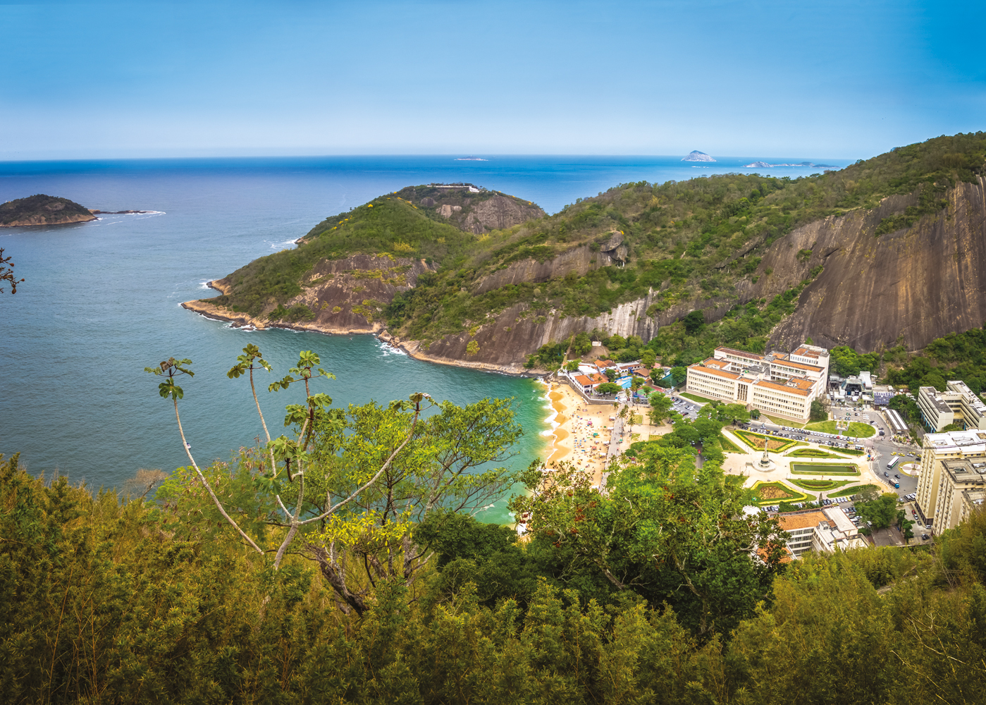 Aerial view of Praia Vermelha Beach from Urca Mountain - Rio de Janeiro, Brazil